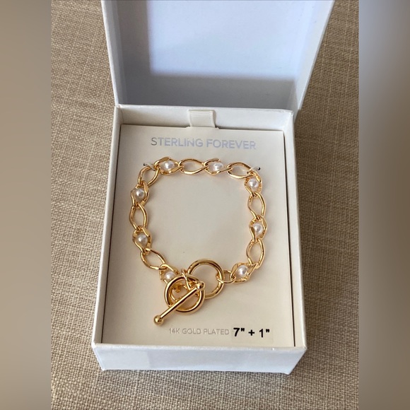 Sterling Forever 14K Gold Plated Amedea Synthetic Pearl Chain Bracelet Gold, OS - Picture 8 of 11